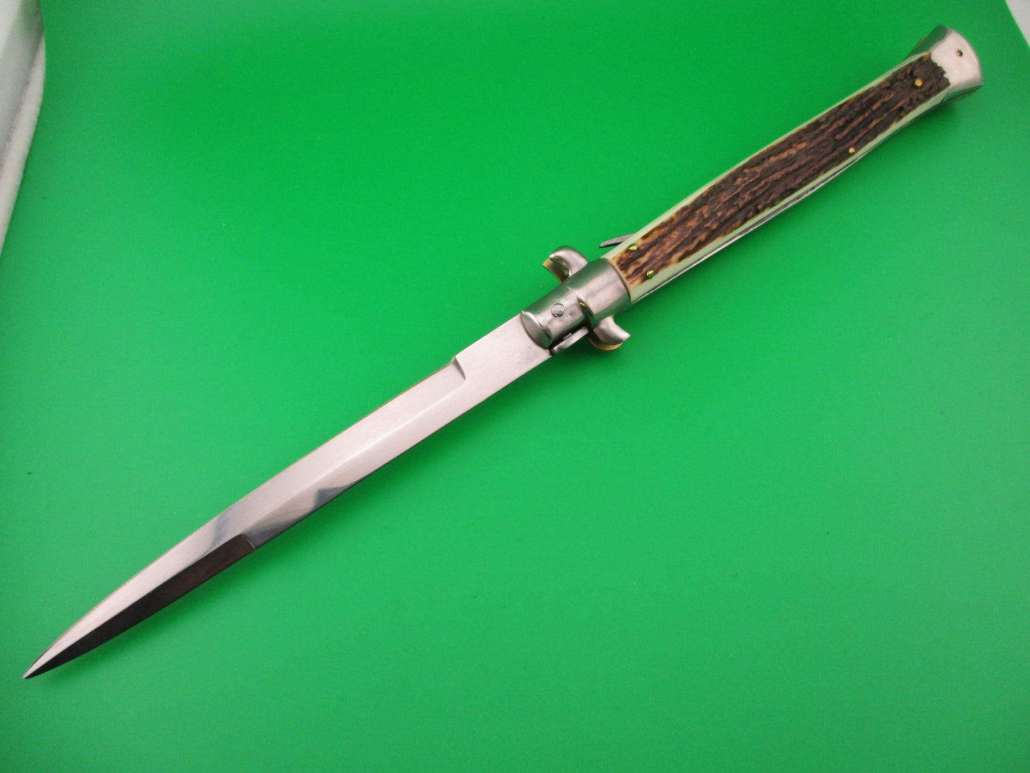 MANIAGO ITALY 33cm Quality Italian Stiletto Stag swivel bolster automatic knife