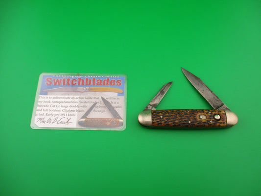 Schrade Cut Co early large Bone double full bolsters 7503 3/4B automatic Book knife