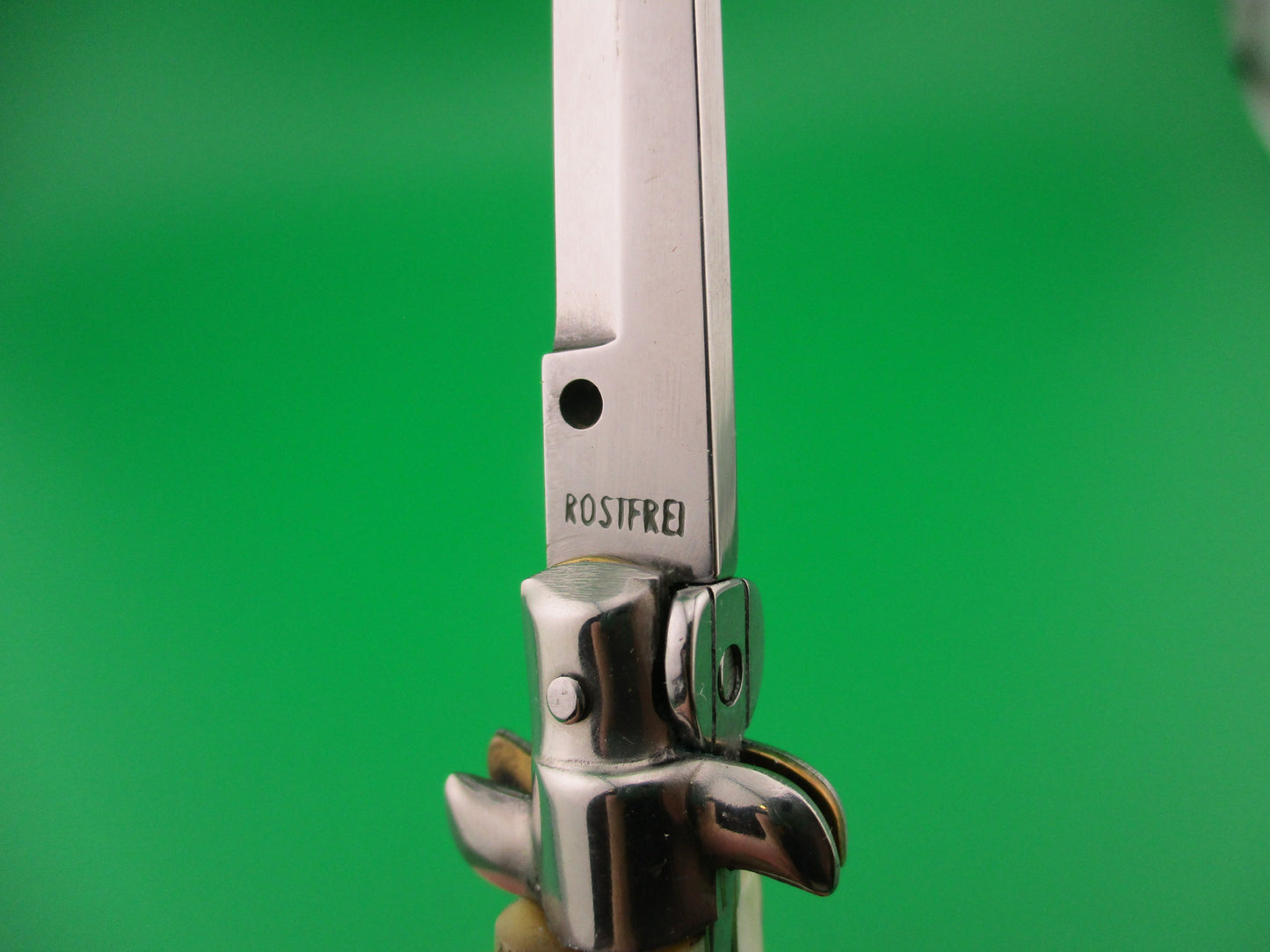 ROSTFREI 14cm Italian Stag stiletto Oreste Dibon swivel bolster automatic knife