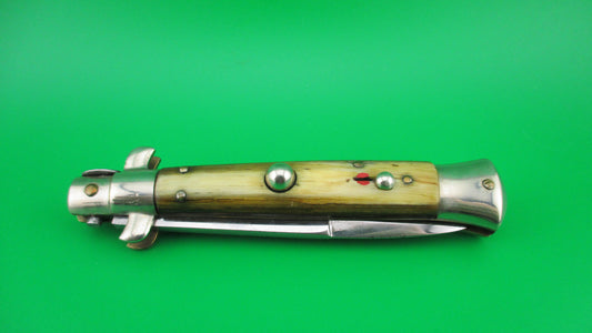 CORICAMA 20cm Italian Picklock Horn Red Dot safety switchblade knife