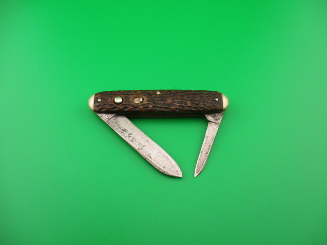 SCHRADE CUT CO Early Large Double 7503 Bone tip bolster antique automatic knife