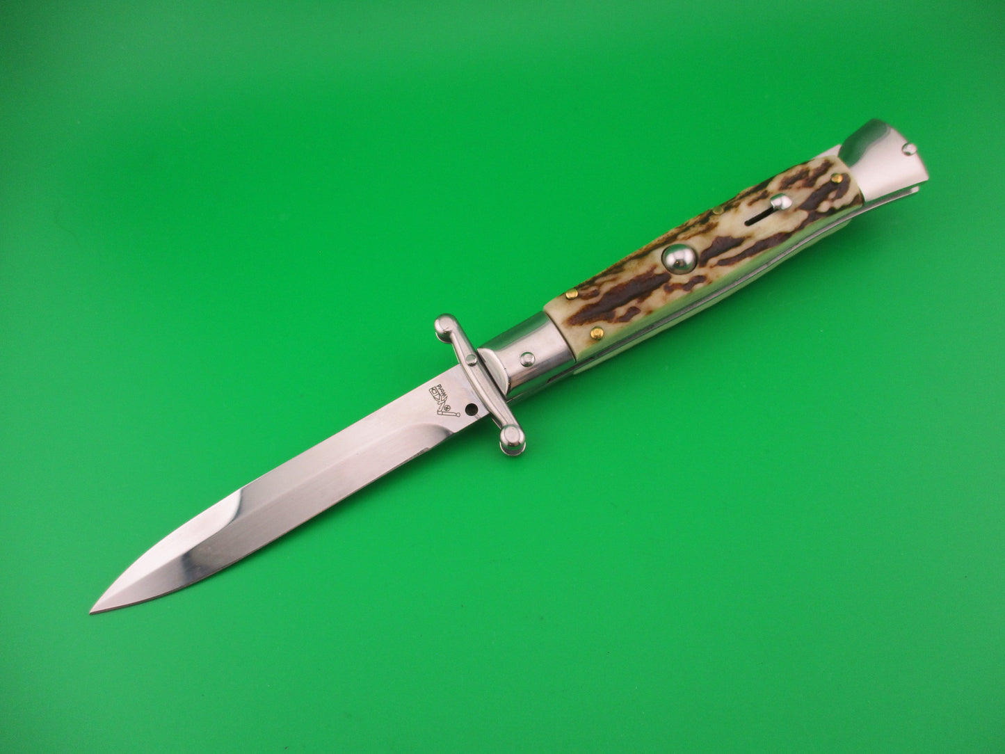 AKC WORLD 23cm Italian Style Stag Swing Guard automatic knife