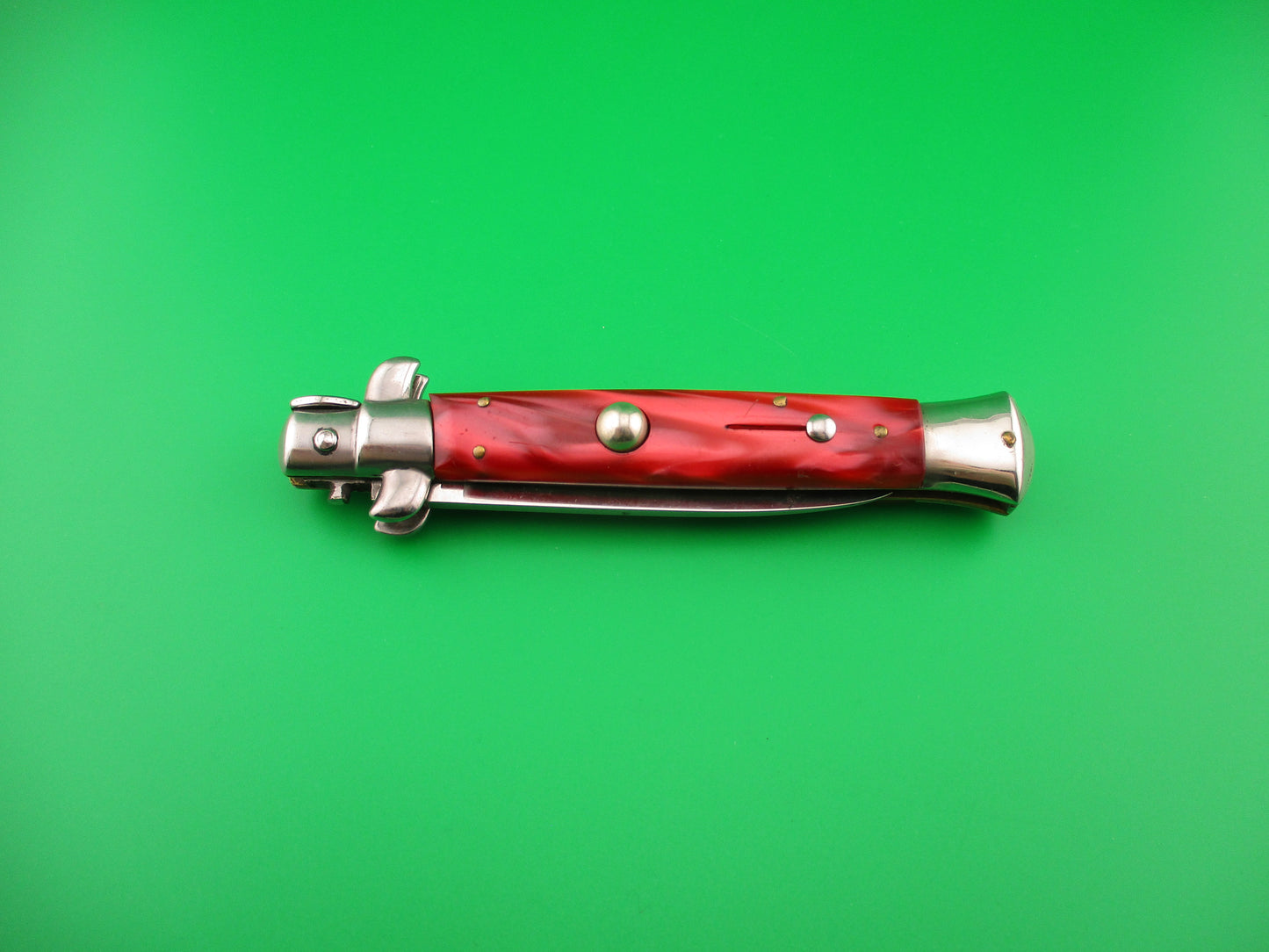 Crown Scimitar 21cm Italian ERN Swivel bolster Red Pearlex vintage automatic knife