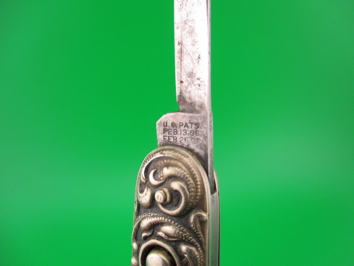Schrade Cut Co Medium double Scroll Sterling Silver antique automatic knife