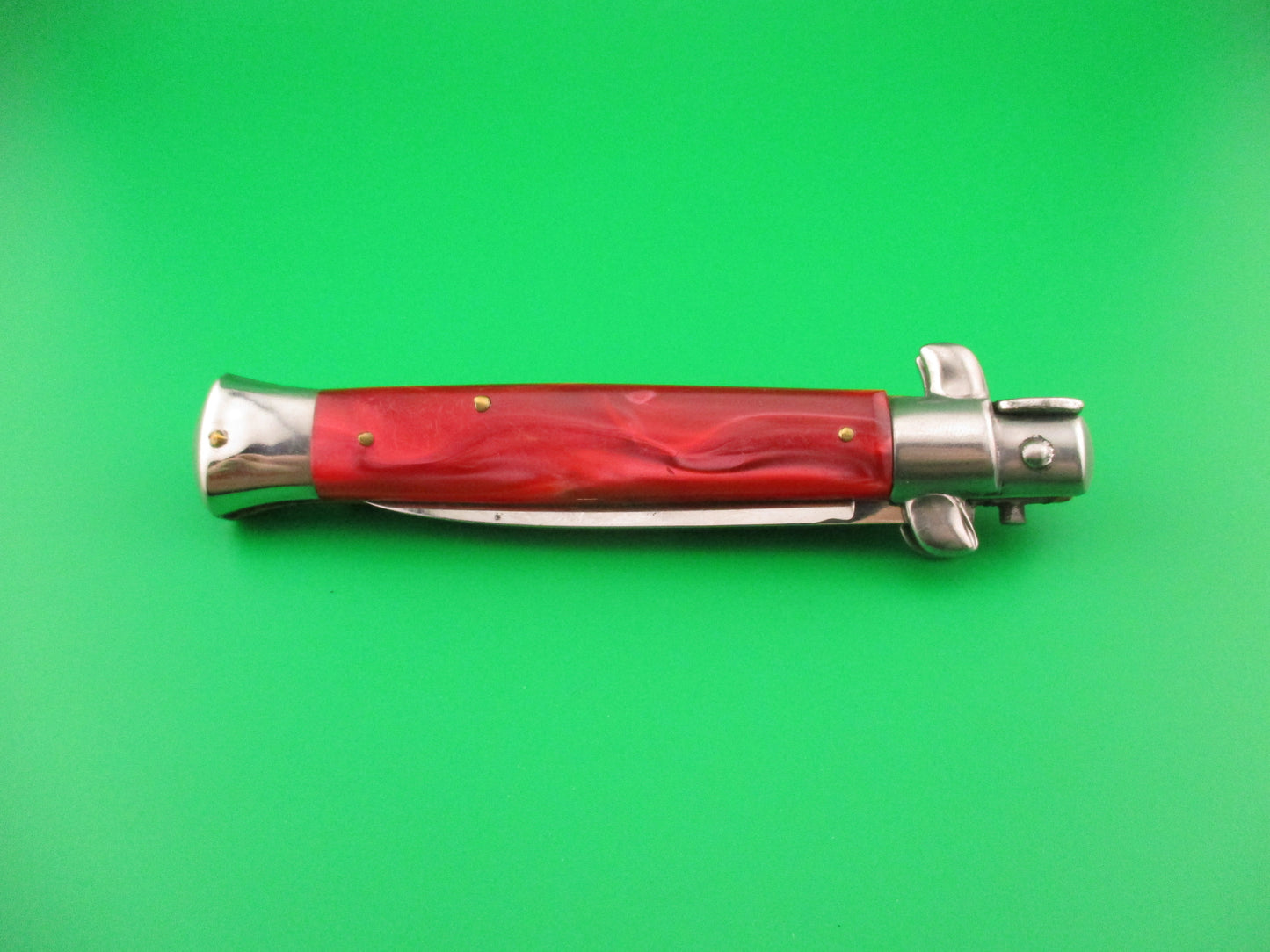 Crown Scimitar 21cm Italian ERN Swivel bolster Red Pearlex vintage automatic knife