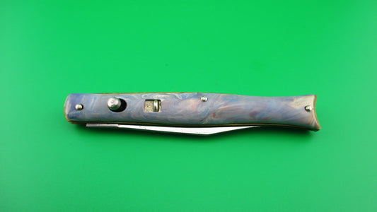 Edgemaster Fishtail Blue White Pink swirl 1950s vintage switchblade knife