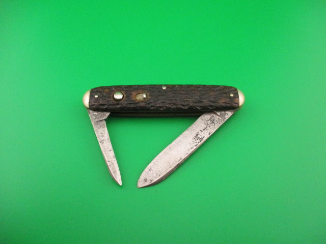 SCHRADE CUT CO Early Large Double 7503 Bone tip bolster antique automatic knife