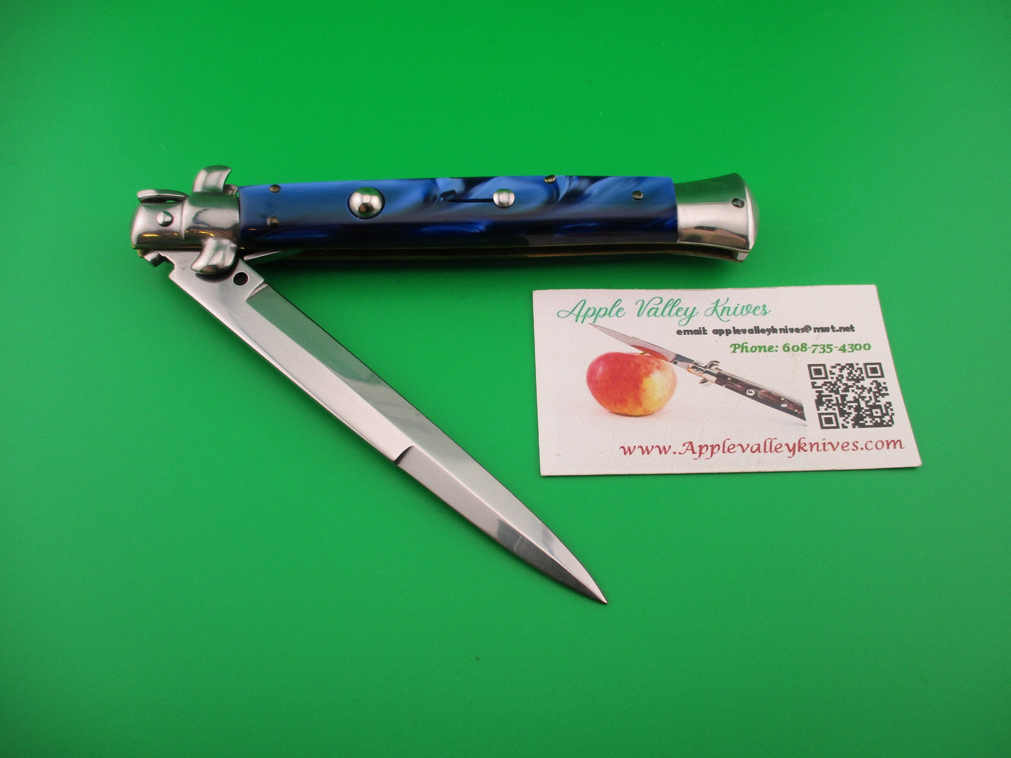 STILETTO ITALY 28cm Italian Swivel bolster Blue Pearl Kirinite automatic knife