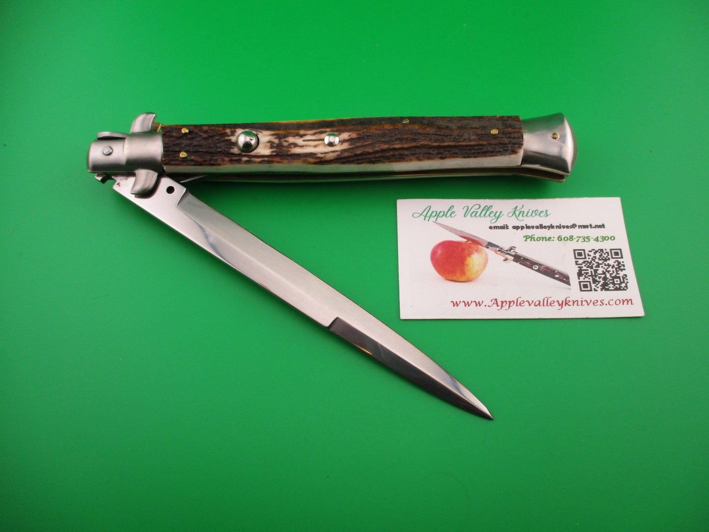 MANIAGO ITALY 33cm Quality Italian Stiletto Stag swivel bolster automatic knife