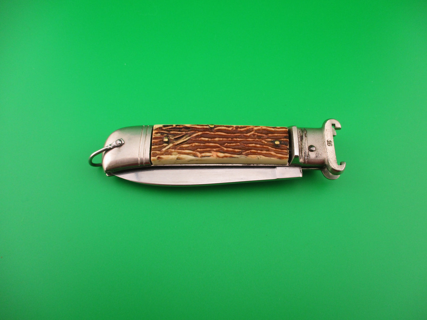 DELBENA & FIGLI MANIAGO 20cm Italian Shell Puller Lever Faux Stag automatic knife