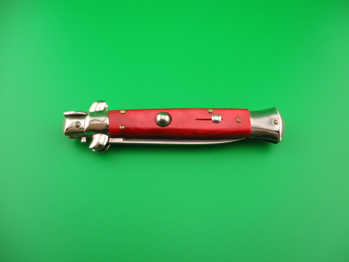 Gustav Branner ROSTFREI 21cm Italian Swivel bolster Red acrylic automatic knife