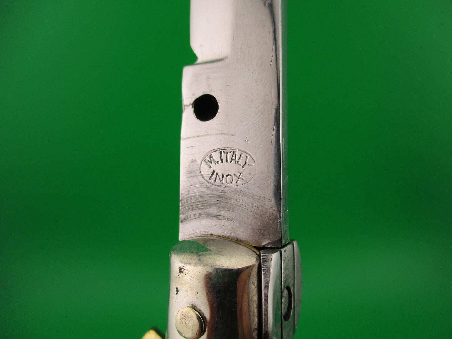 M. ITALY INOX 33cm Italian Picklock 1950s vintage automatic knife brown & cream