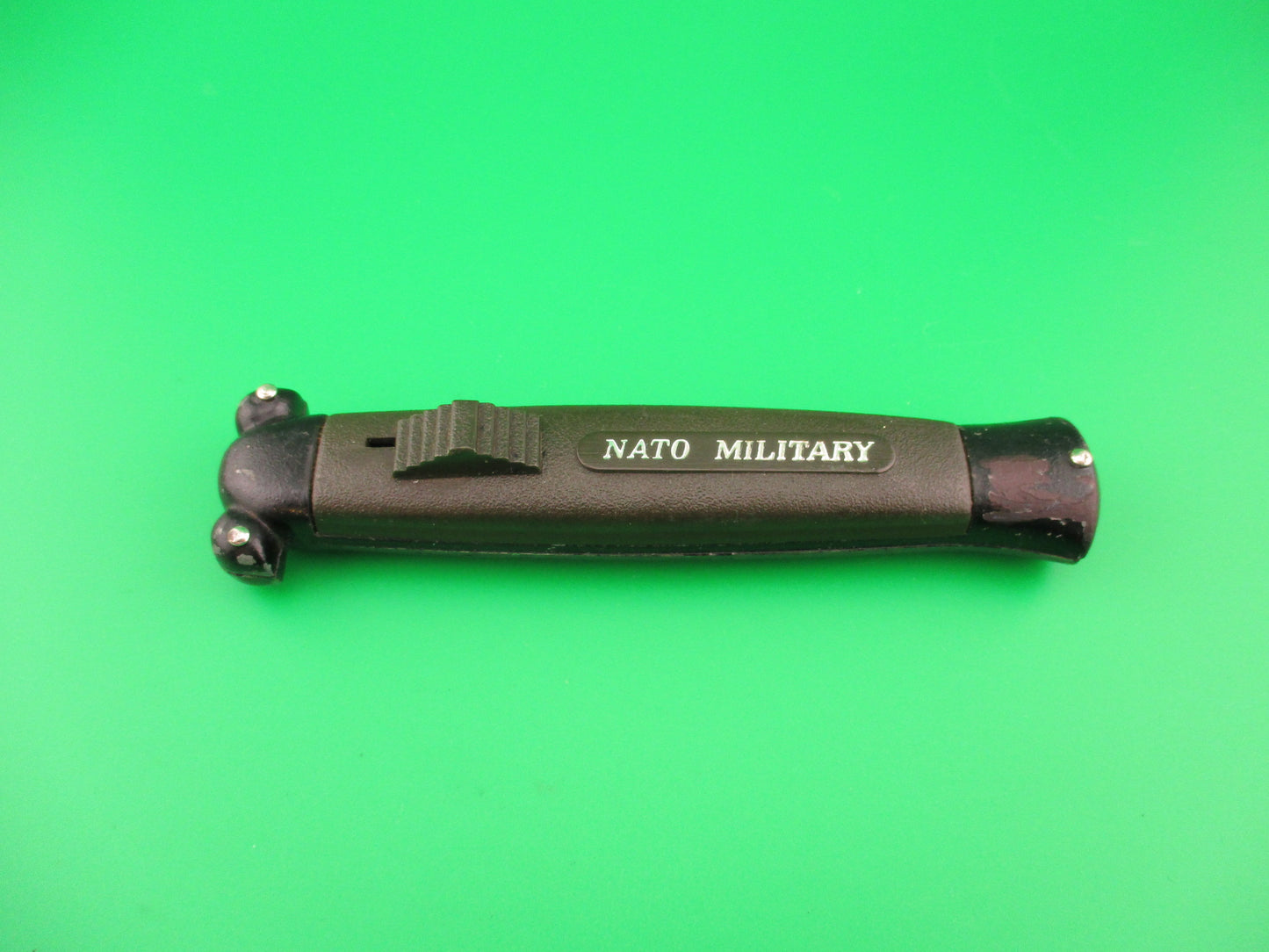 STAINLESS STEEL 20cm NATO MILITARY DA OTF green automatic knife black bolsters