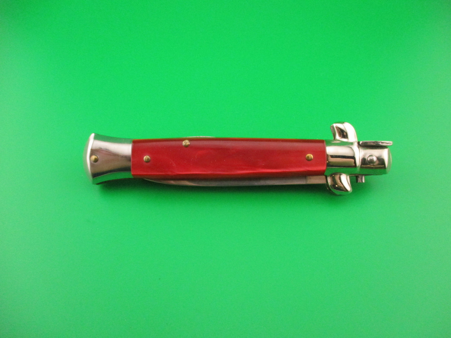 Gustav Branner ROSTFREI 21cm Italian Swivel bolster Red acrylic automatic knife