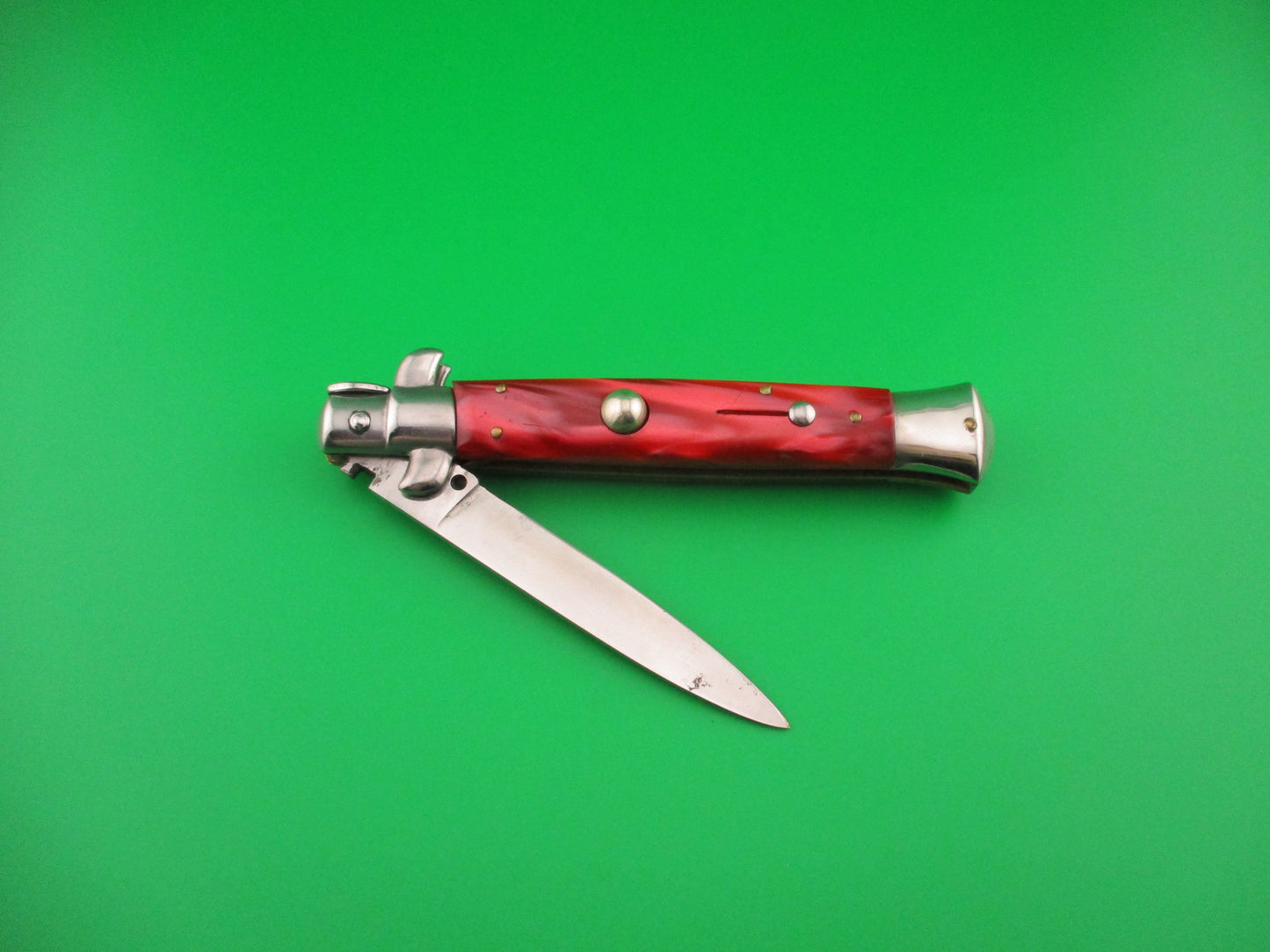 Crown Scimitar 21cm Italian ERN Swivel bolster Red Pearlex vintage automatic knife