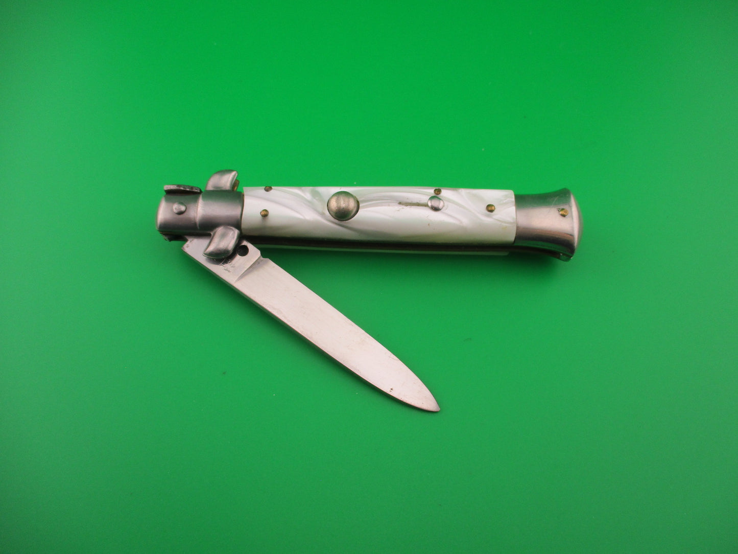 Rostfrei Kissing Crane 21cm Italian Swivel bolster stiletto Pearlex automatic knife