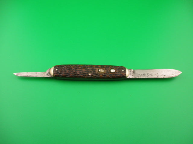 SCHRADE CUT CO Early Large Double 7503 Bone tip bolster antique automatic knife