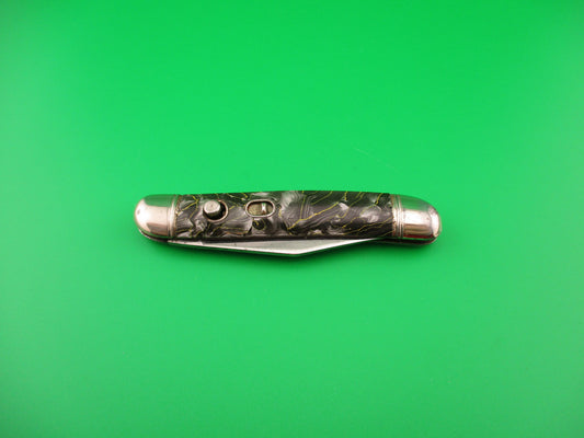 Hammer Brand Imperial Serpentine Jack Silver pearl Yellow streaks switchblade knife