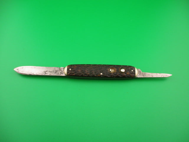 SCHRADE CUT CO Early Large Double 7503 Bone tip bolster antique automatic knife