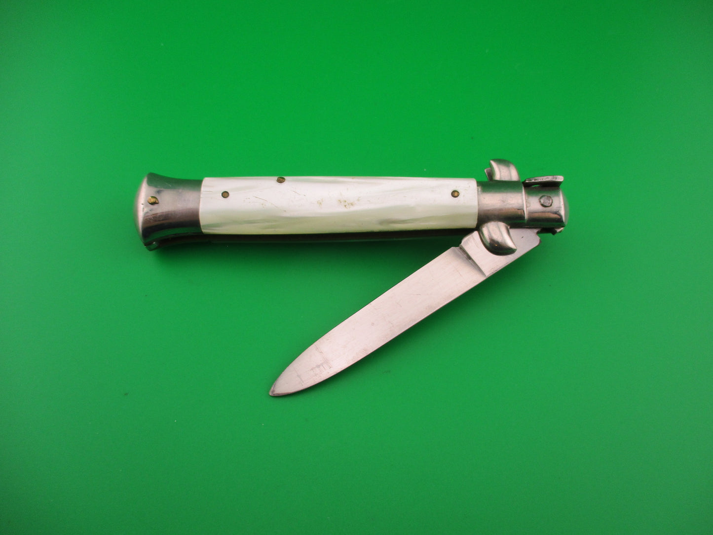 Rostfrei Kissing Crane 21cm Italian Swivel bolster stiletto Pearlex automatic knife