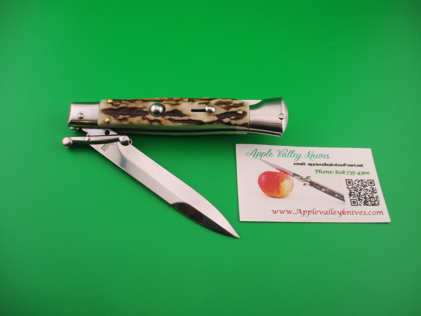AKC WORLD 23cm Italian Style Stag Swing Guard automatic knife