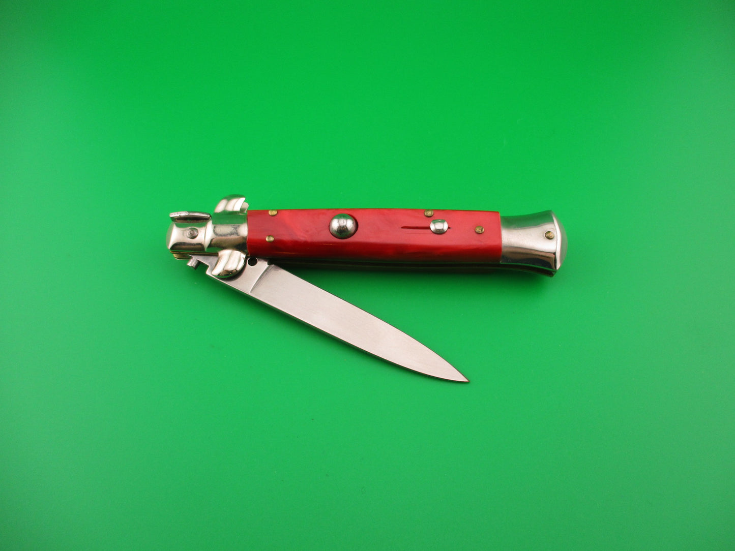 Gustav Branner ROSTFREI 21cm Italian Swivel bolster Red acrylic automatic knife