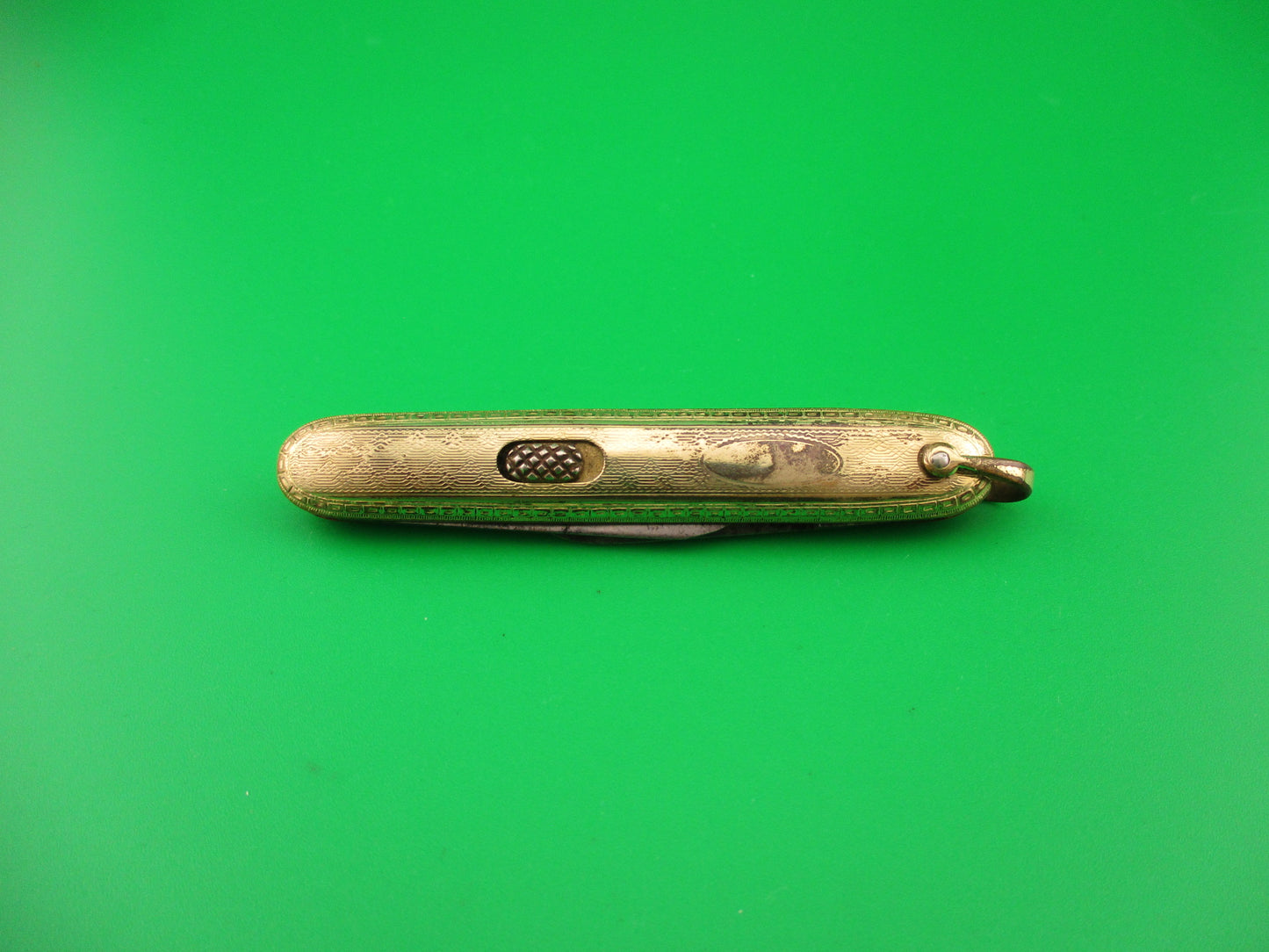 Flylock Small Gold Double automatic knife w/ Gold Elgin Pocket Watch & Chain Vintage 1930s