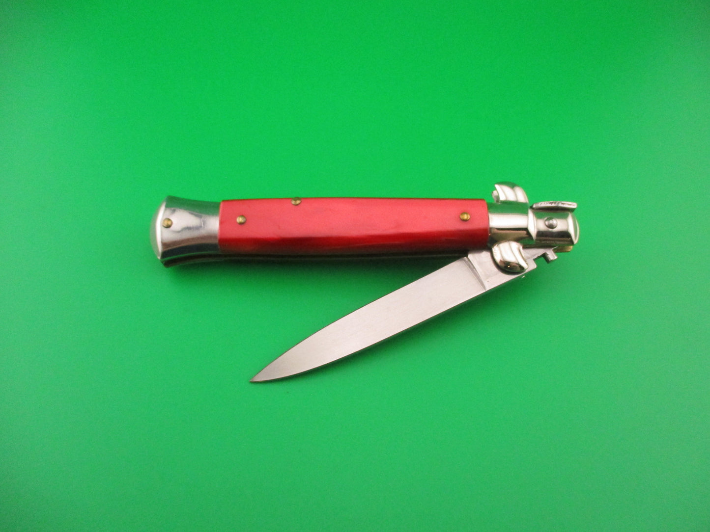 Gustav Branner ROSTFREI 21cm Italian Swivel bolster Red acrylic automatic knife