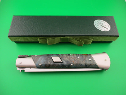 Antonio Contini Custom 33cm Italian Picklock Tanto Blue Briar wood automatic knife