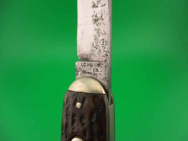 SCHRADE CUT CO Early Large Double 7503 Bone tip bolster antique automatic knife
