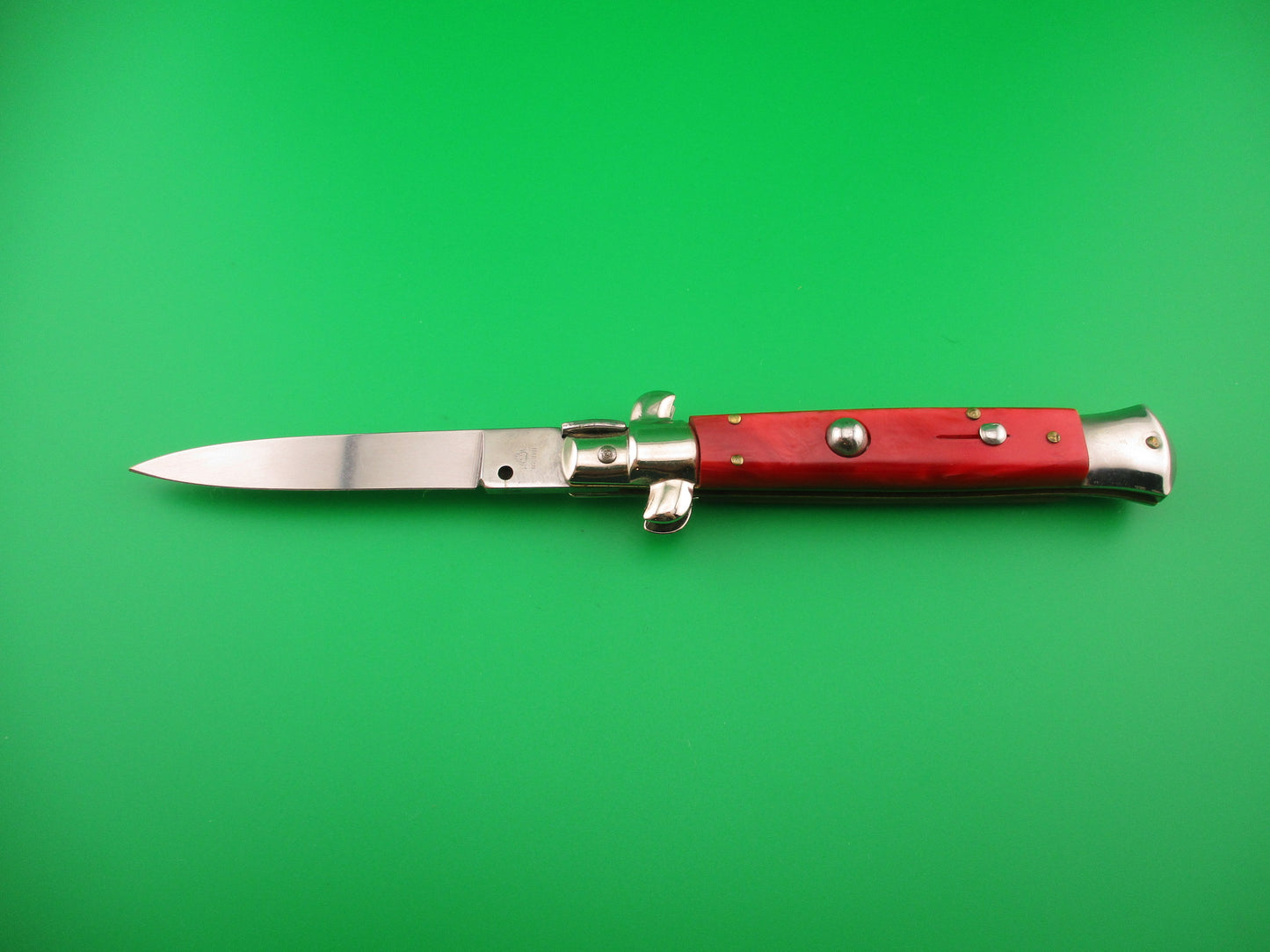 Gustav Branner ROSTFREI 21cm Italian Swivel bolster Red acrylic automatic knife