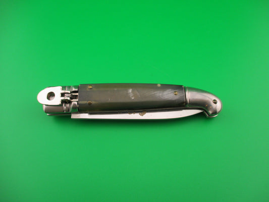 ROSTFREI Panther 20cm Italian Birds head lever automatic knife w green horn