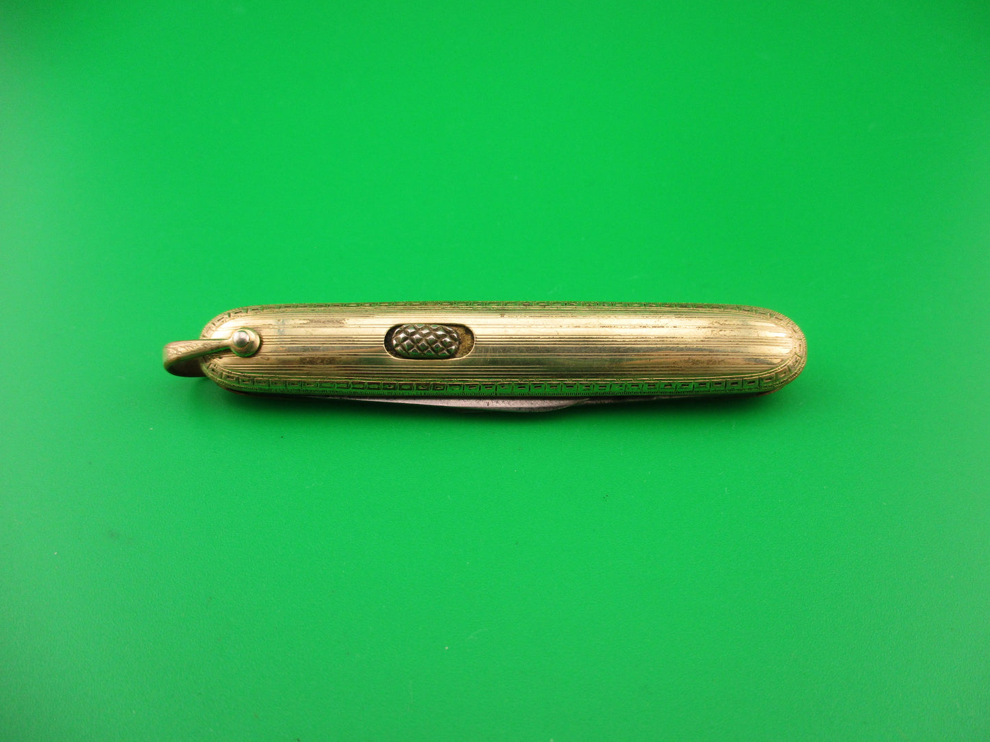 Flylock Small Gold Double automatic knife w/ Gold Elgin Pocket Watch & Chain Vintage 1930s