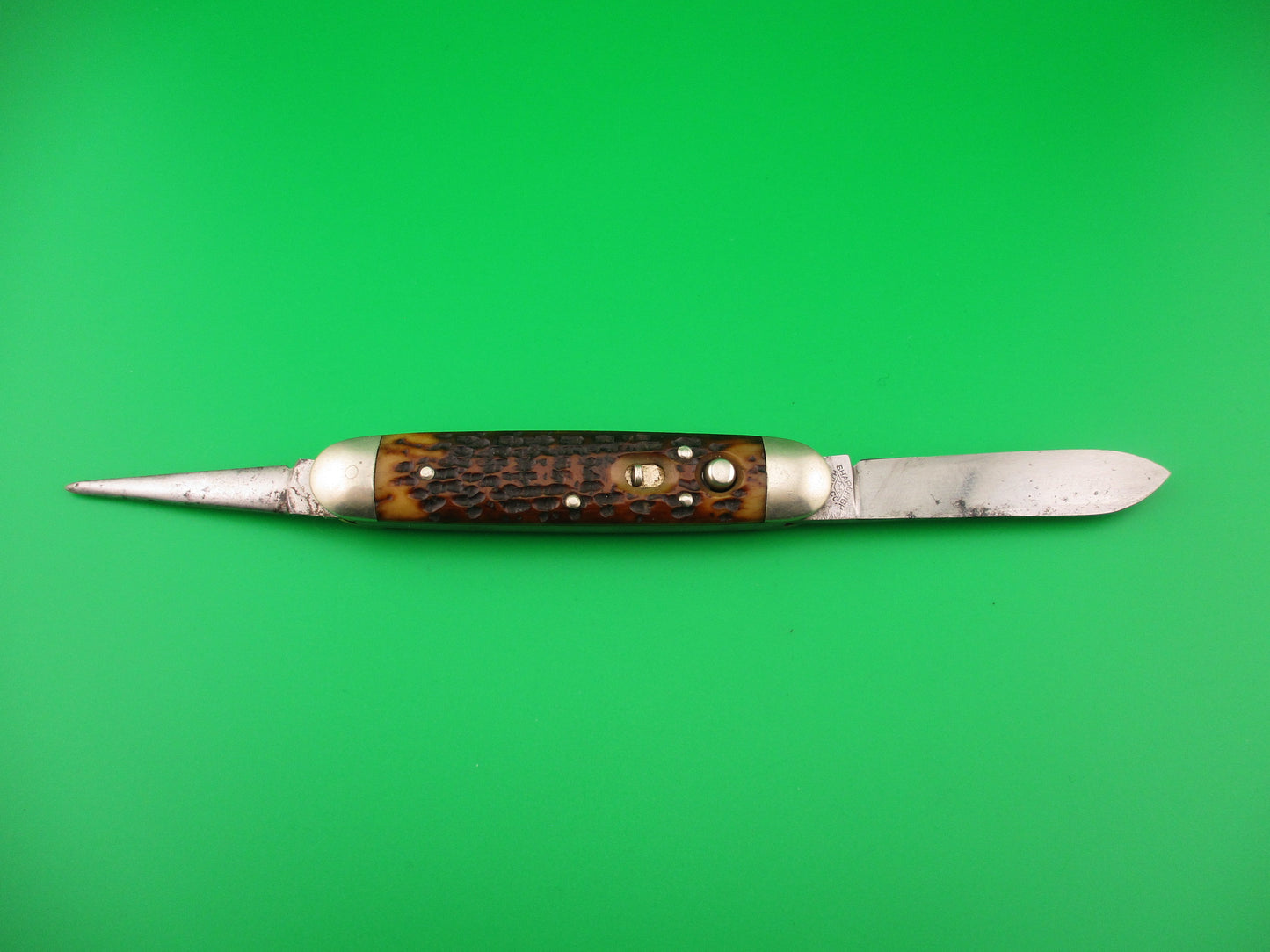 z SHAPLEIGH H.D.W. CO D.E. large 3 3/4" vintage double with leather punch blade