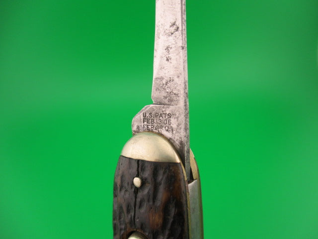 SCHRADE CUT CO Early Large Double 7503 Bone tip bolster antique automatic knife