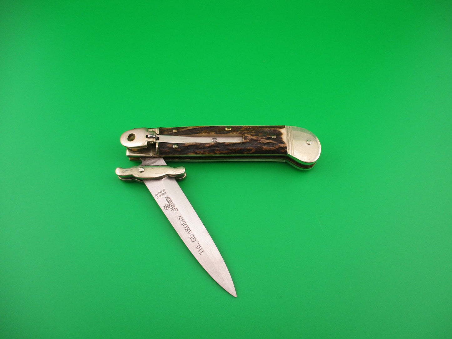 THE GUARDIAN Hubertus Solingen 18cm German Stag swing guard Dagger switchblade