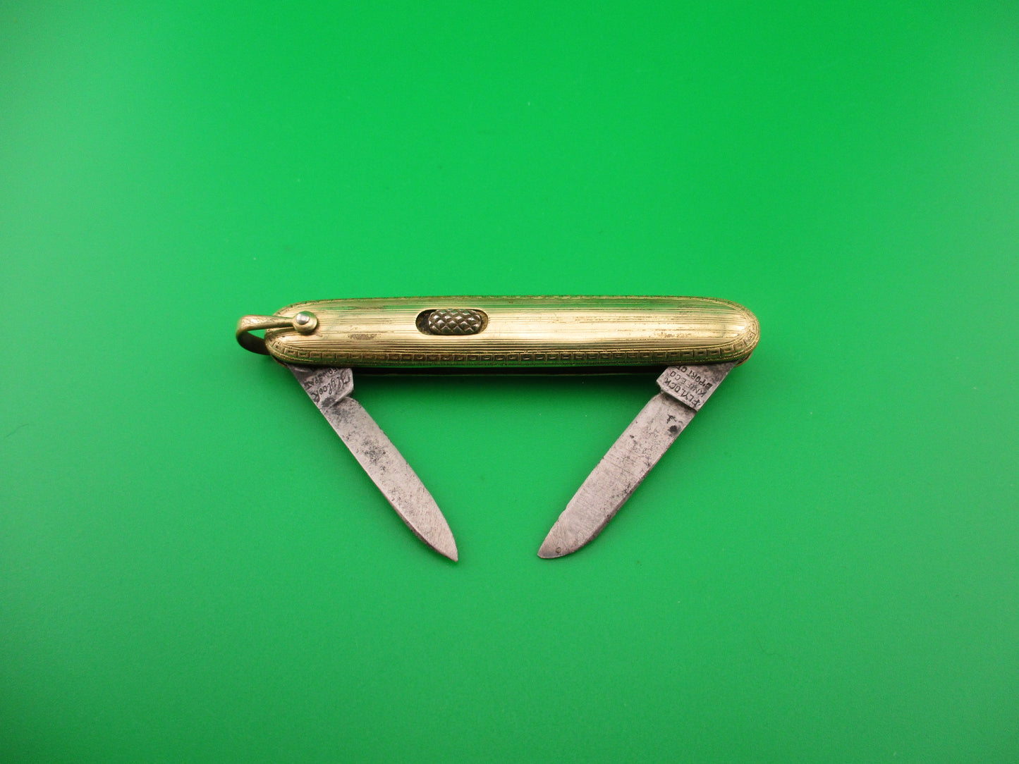 Flylock Small Gold Double automatic knife w/ Gold Elgin Pocket Watch & Chain Vintage 1930s