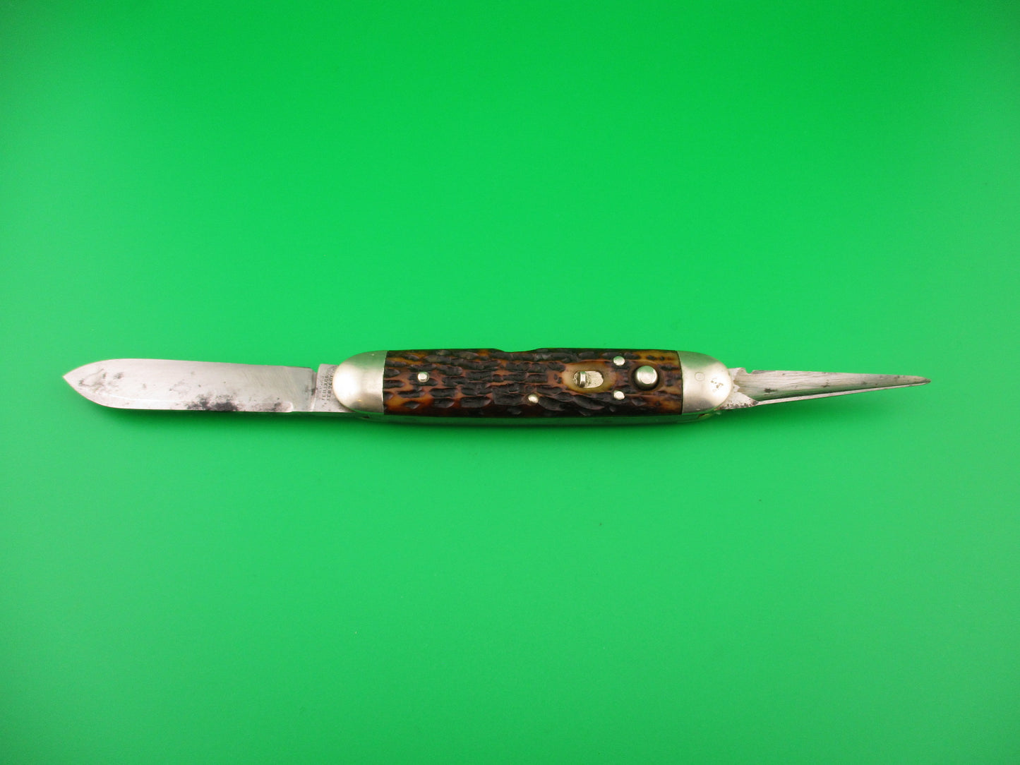 z SHAPLEIGH H.D.W. CO D.E. large 3 3/4" vintage double with leather punch blade