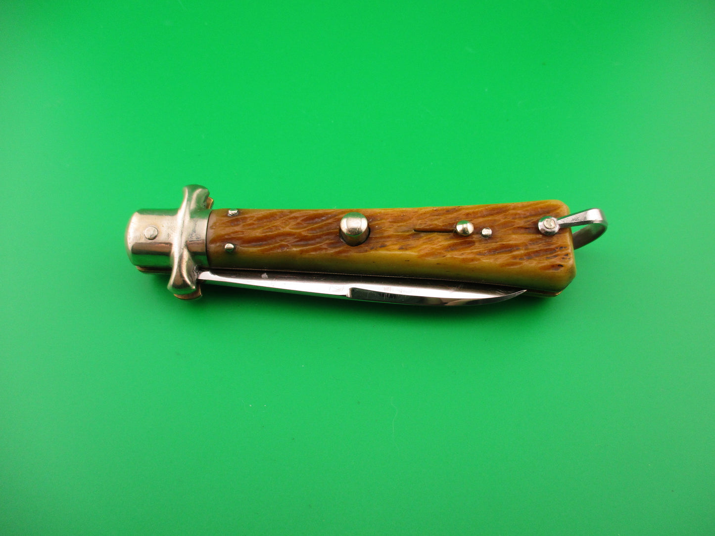 BARGEON INOX 21cm French Jigged bone Crossguard vintage automatic knife