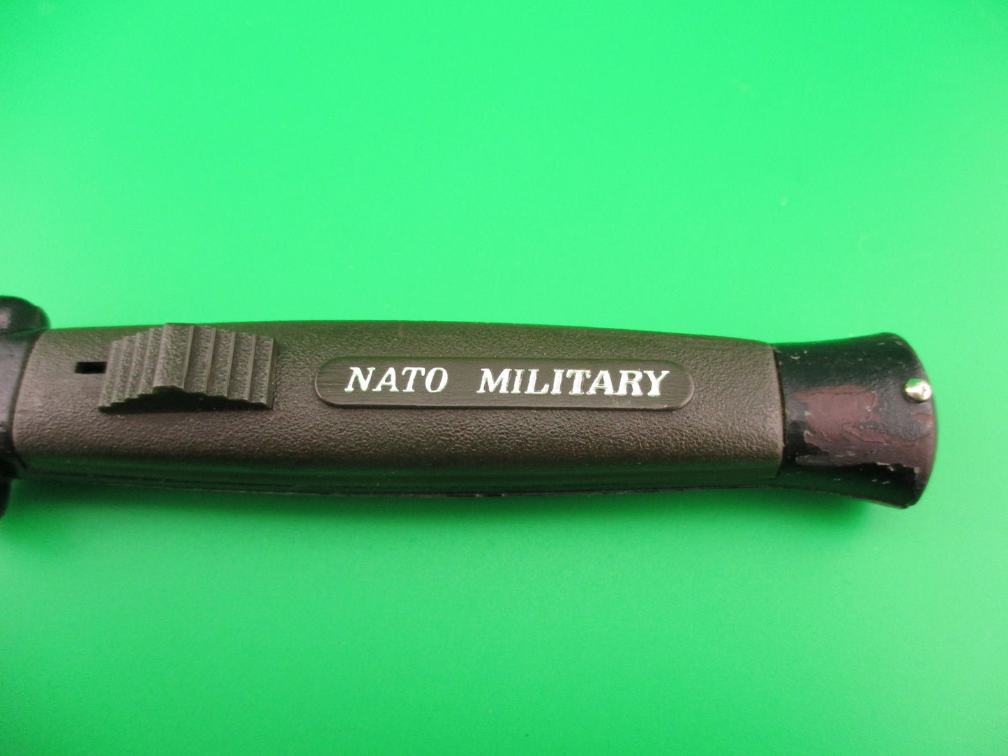 STAINLESS STEEL 20cm NATO MILITARY DA OTF green automatic knife black bolsters