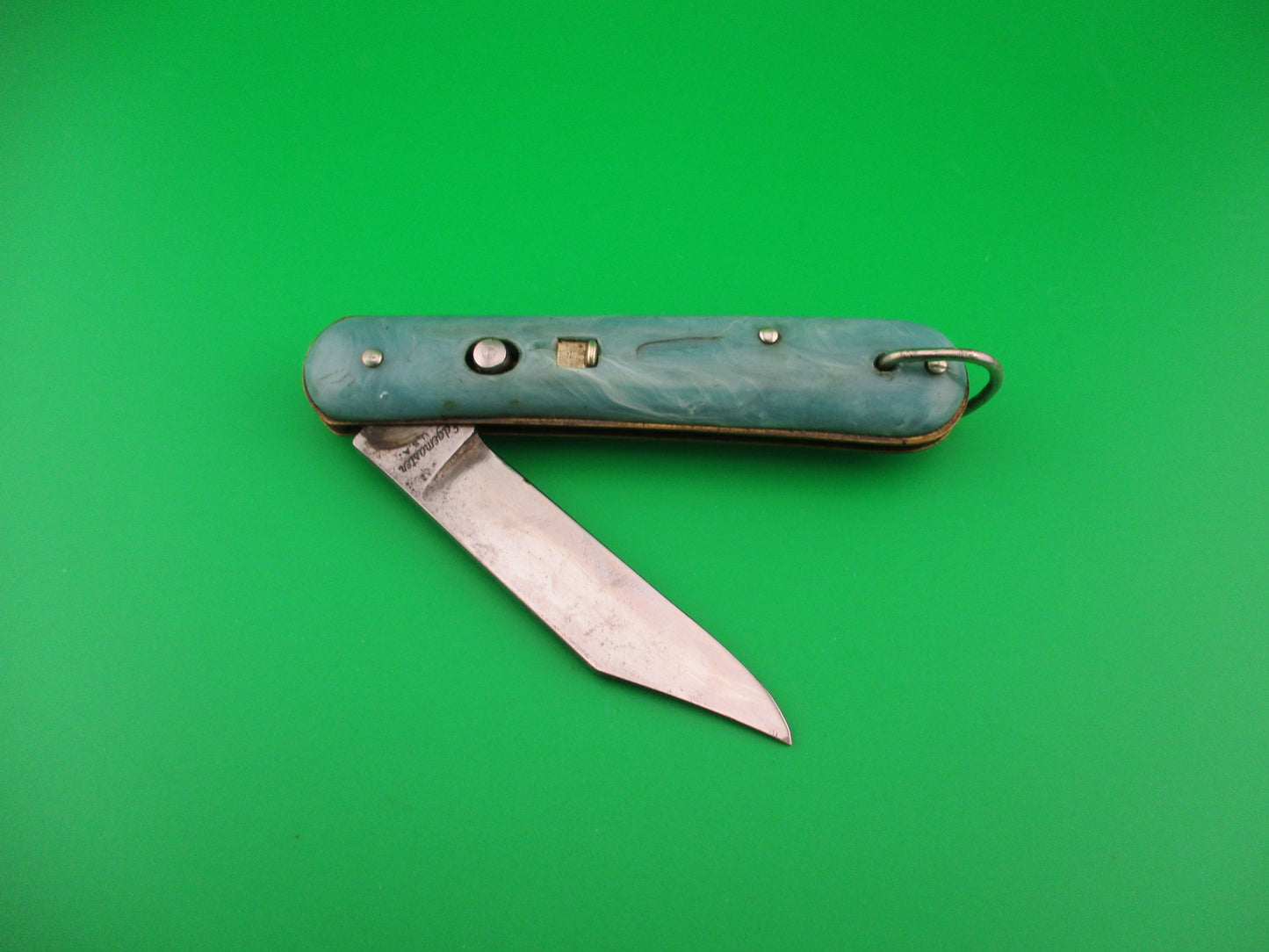 Edgemaster Fatjack Seafoam Green swirl vintage switchblade knife model 102