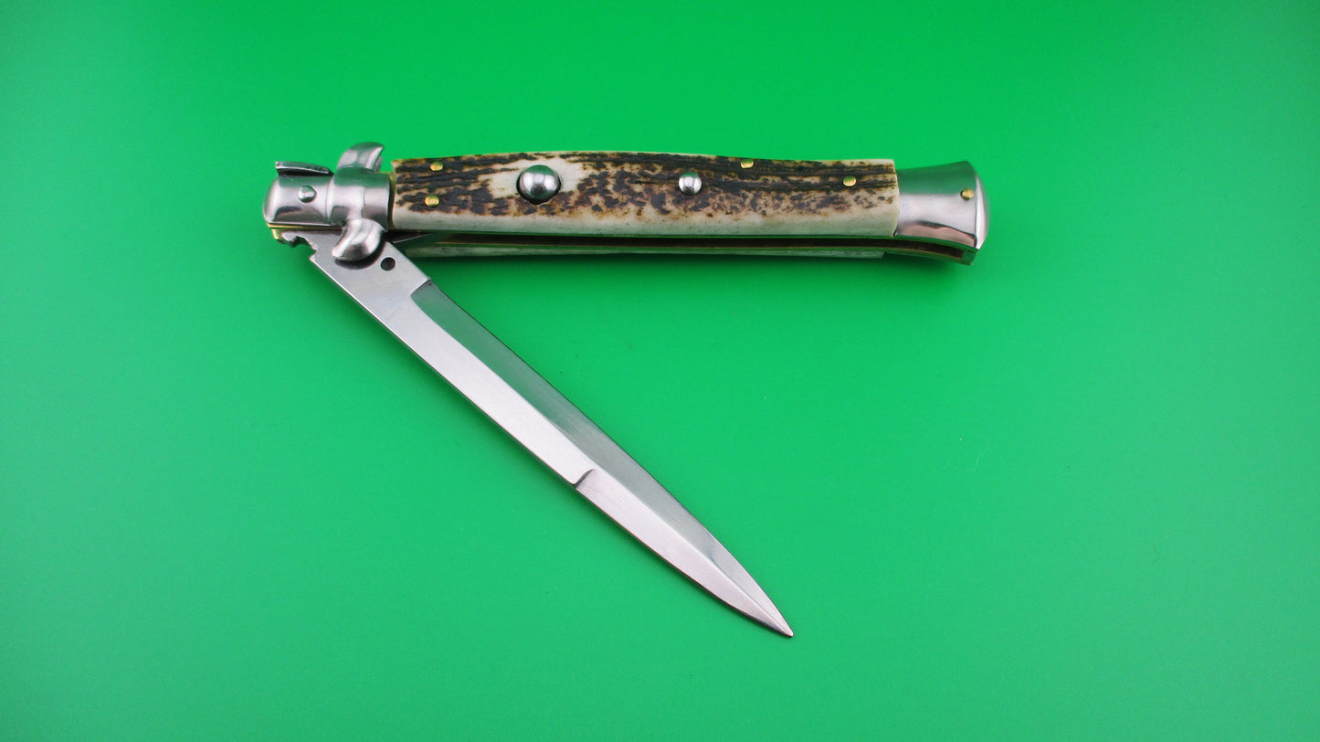 STILETTO ITALY 27cm Italian Swivel bolster Stiletto Stag automatic knife