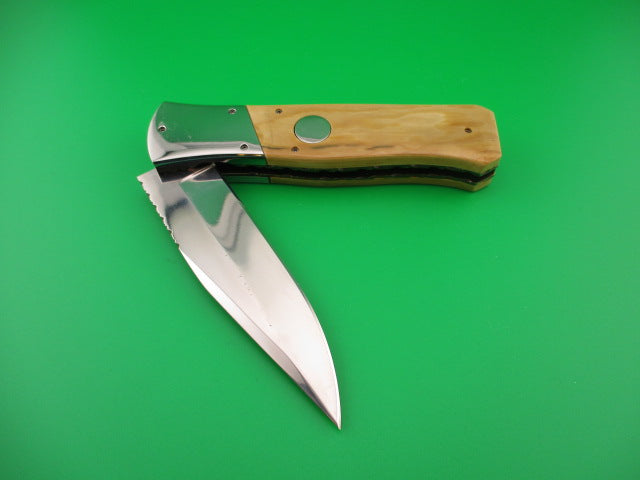Custom 23cm Round flush button Saber clip blade Mastodon w filework automatic knife #3 Afaaq