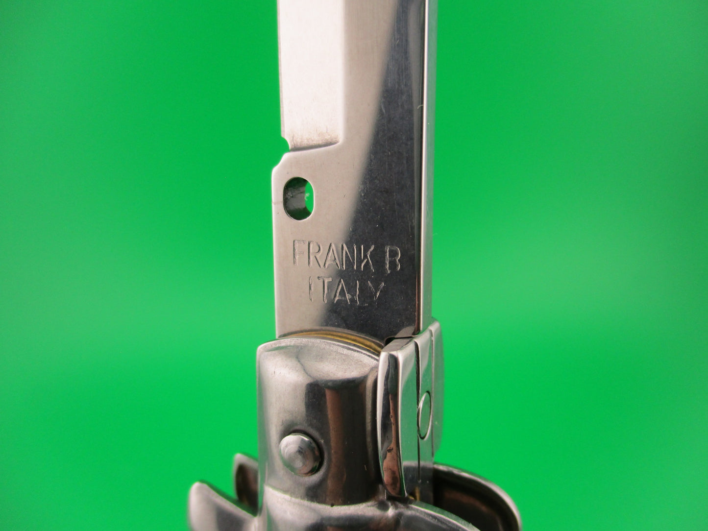 FRANK B 23cm Italian Stiletto Light Honey & Cream horn swivel bolster automatic knife