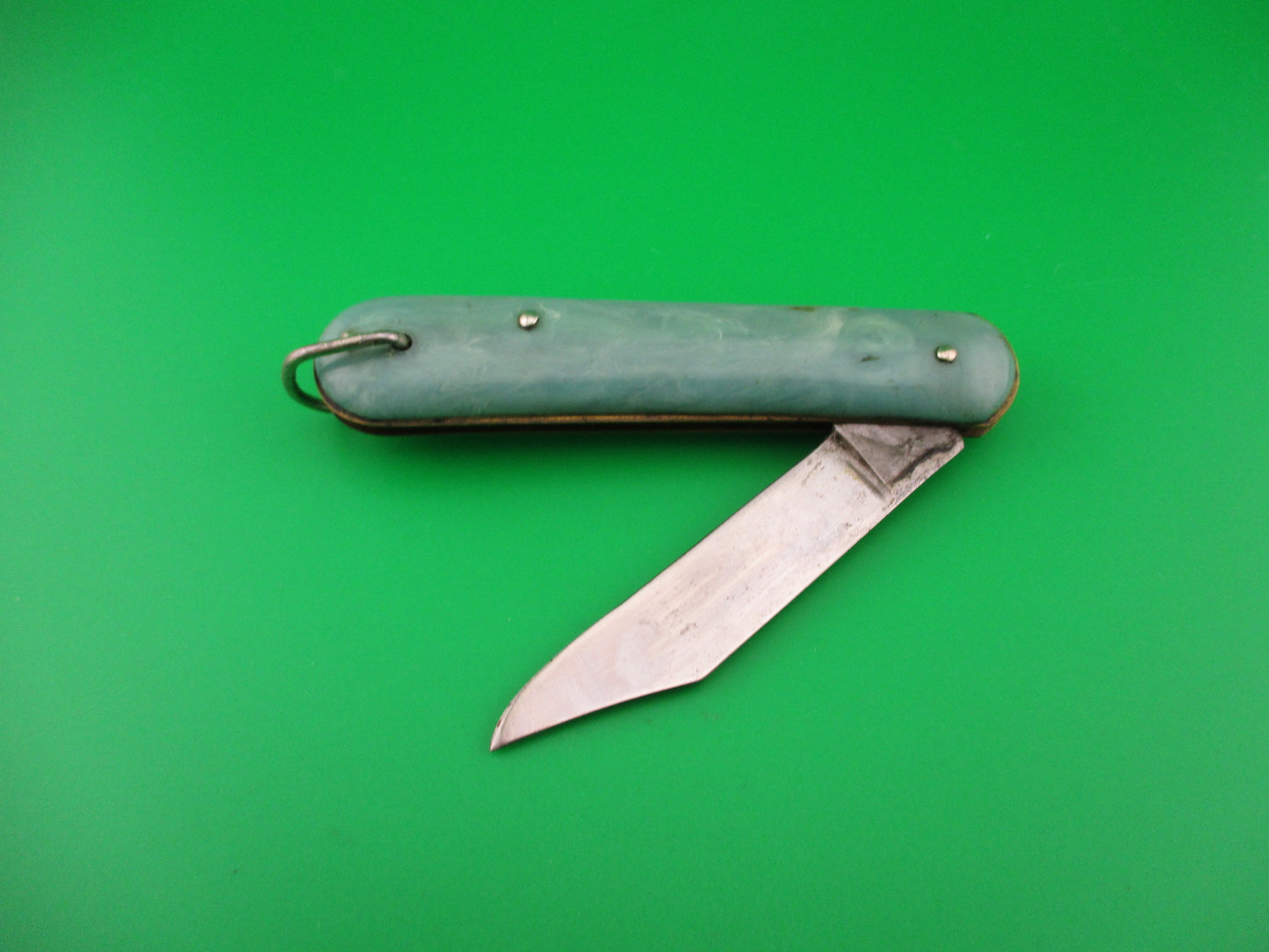 Edgemaster Fatjack Seafoam Green swirl vintage switchblade knife model 102