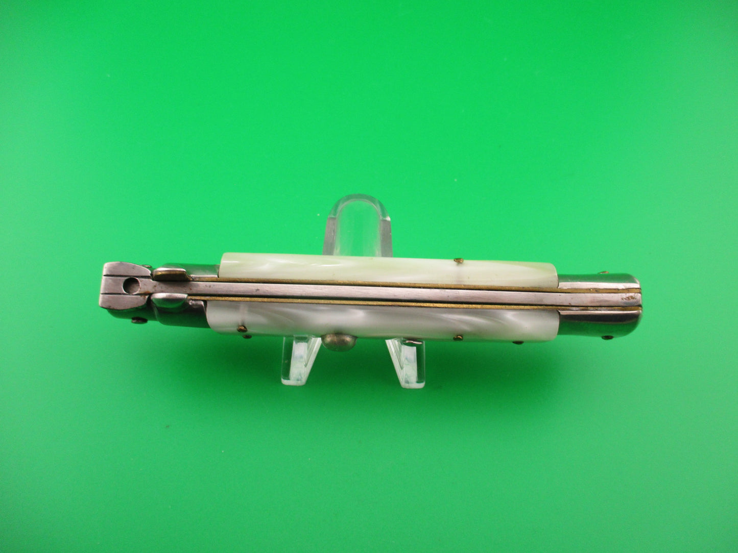 Rostfrei Kissing Crane 21cm Italian Swivel bolster stiletto Pearlex automatic knife