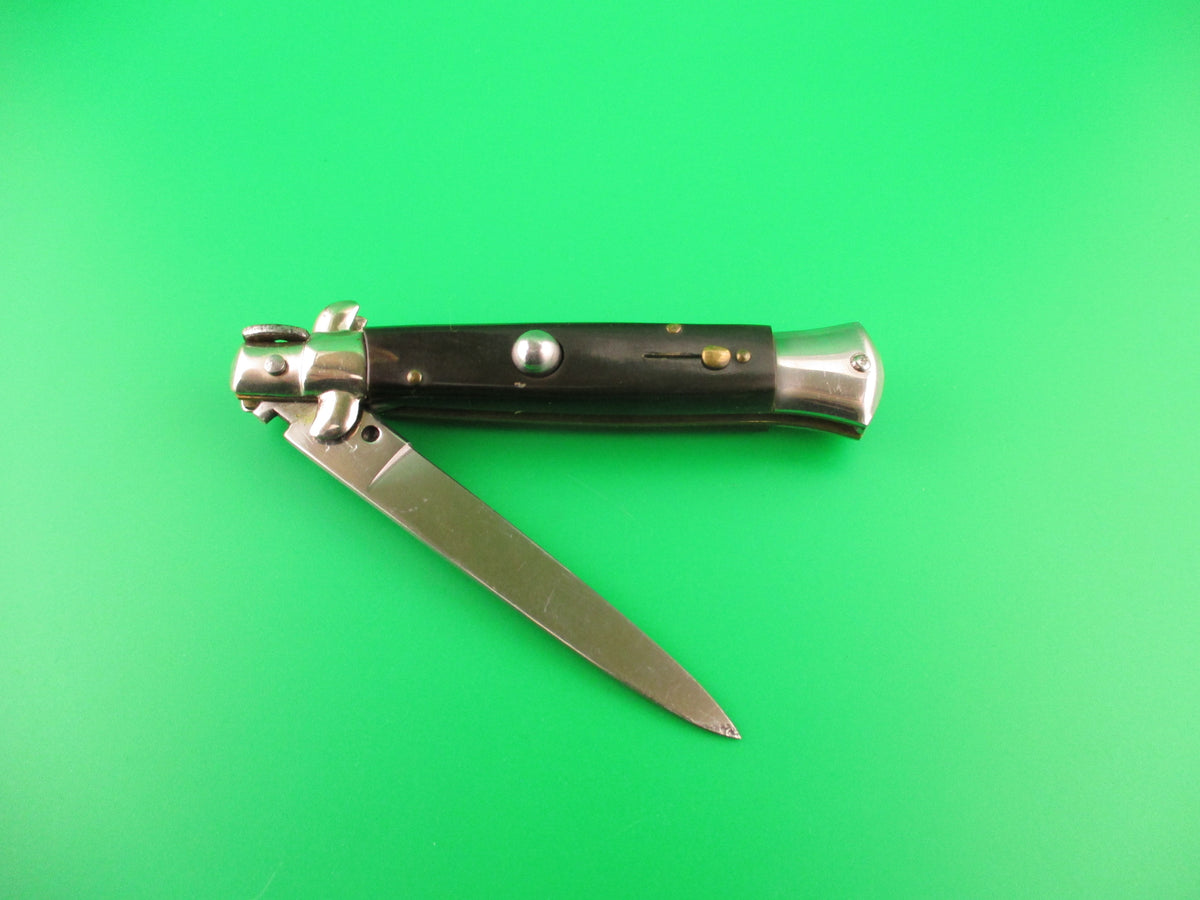 J INOX 20cm Italian Stiletto Vintage Swivel bolster automatic knife brass safety