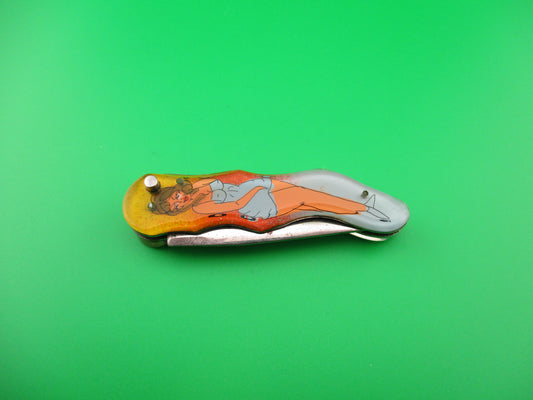 Russian Prison Knife Sexy woman blue dress pinup switchblade knife vintage