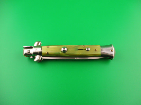 ITALY INOX 23cm Italian Stiletto Swivel Bolster vintage Green pearl automatic knife