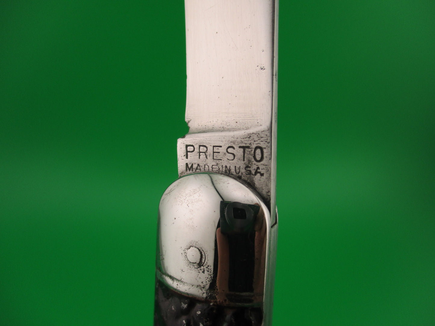 Presto paratrooper style All metal handle black vintage switchblade knife USA
